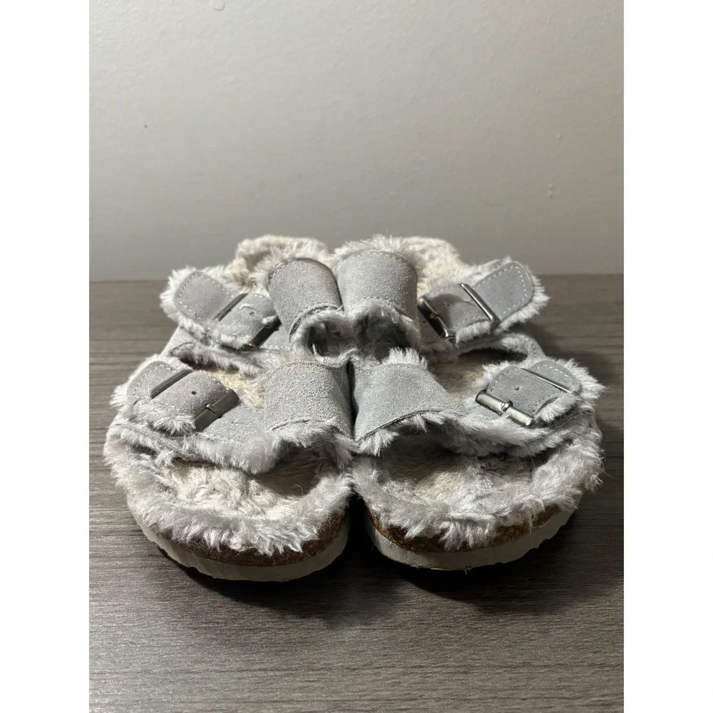 Birkenstock Arizona Shearling Suede Sandals in Gray‎ Women's Size 8 (39)